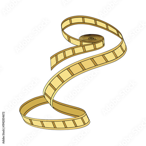 Vector film strip icon, golden movie tape illustration