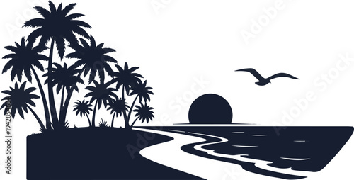 A black and white image of a tropical island