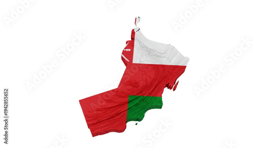 A vector graphic of the Omani flag in the shape of Oman