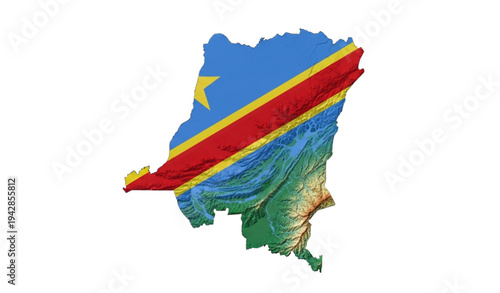 A colorful illustration of the Democratic Republic of Congo map with flag