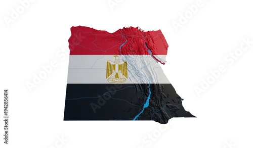 A vector graphic illustration of the Egyptian flag on a map of Egypt