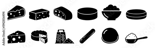 Cheese Icon Set – Various Cheese Types Dairy Food Silhouette Vector.