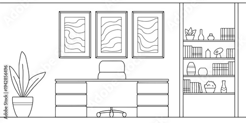 Office room graphic black white interior sketch illustration vector 