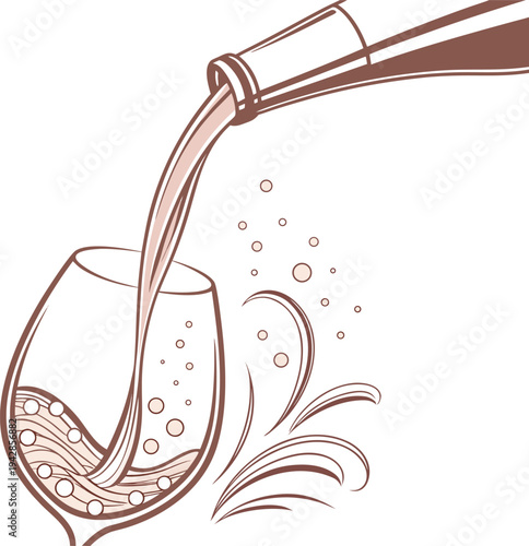 Vector illustration of wine pouring into glass