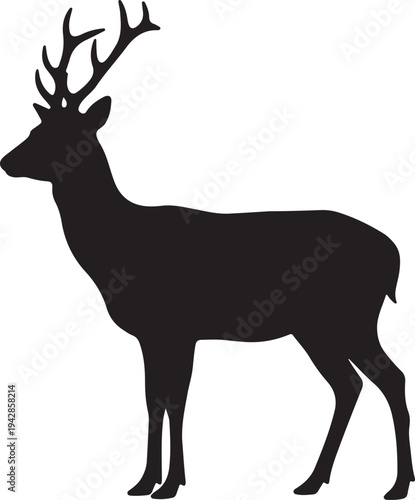  Roe Deer in silhouette on white background.