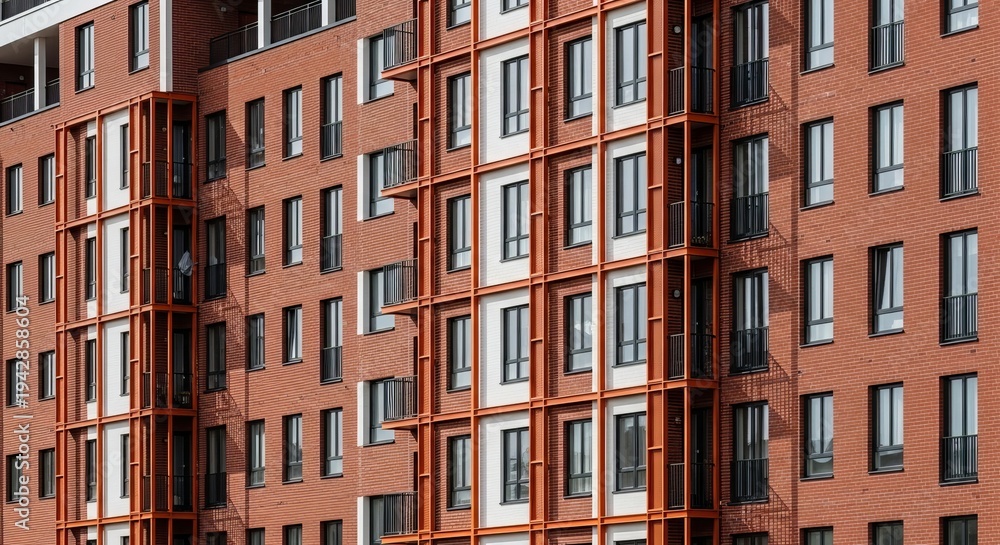 Fototapeta premium A large red brick apartment building with many windows