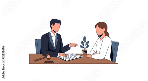 Lawyer Consultation Meeting Illustration with Client and Contract Review