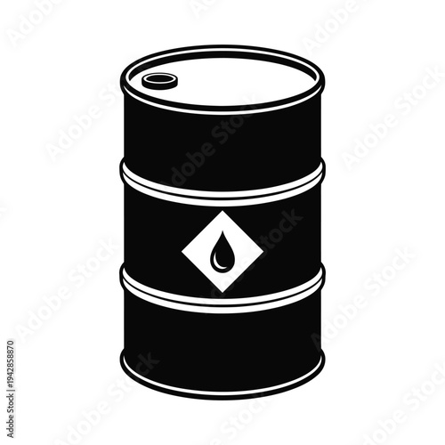 Oil barrel drum with flammable symbol industrial petroleum storage container vector icon