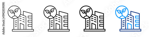 Green Building Icon Different Style Outline Collection Set.