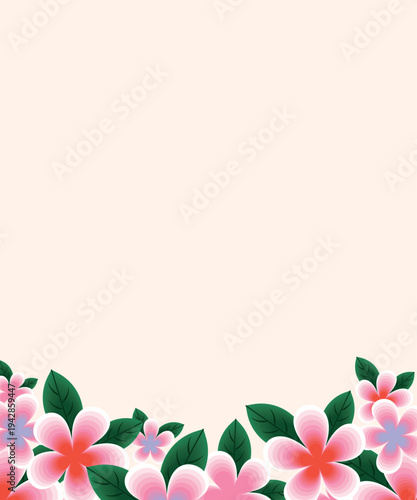 Gradient banner with multicolored flowers. Illustration isolated on a white background. Design for printing cards, invitations for weddings, birthdays, and spring and summer holidays.