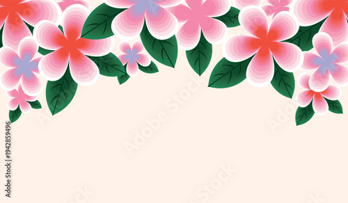 Gradient banner with multicolored flowers. Illustration isolated on a white background. Design for printing cards, invitations for weddings, birthdays, and spring and summer holidays.