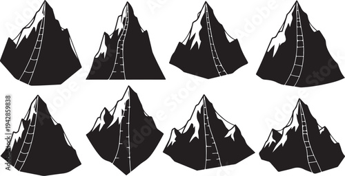 Mountain Peaks with Staircase Paths to Snowy Summits Illustration