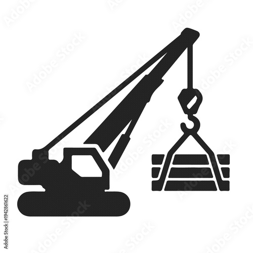 Construction crane lifting building materials icon on transparent png background