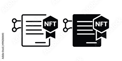 NFT Certificate Icon Set, Blockchain Ownership Document Badge, Non-Fungible Token Verification Vector