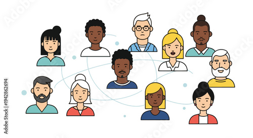 Diverse group of people connecting online.