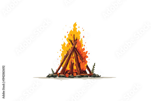 Burning Firewood in Campfire Setting isolated