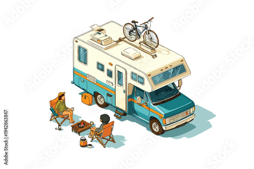 recreational vehicle camping isometric isolated