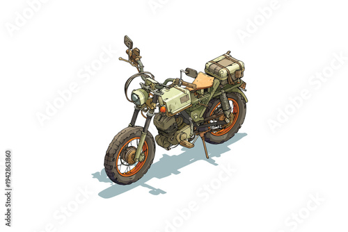 post apocalyptic motorbike isometric set collection s isolated