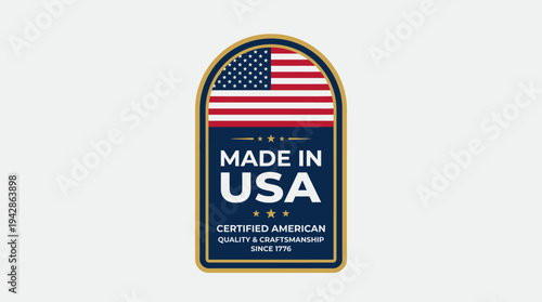 Classic rectangular guarantee badge featuring the American flag motif and explicit certification text for certified American craftsmanship.