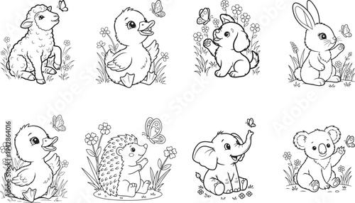 Set of 8 cute animal illustrations vector