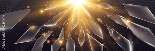 Golden Abstract Glass Shards Explosion Light Effect