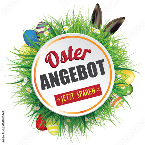 Cover Osterangebot mit Ostereiern im Gras und süßen Hasenohren