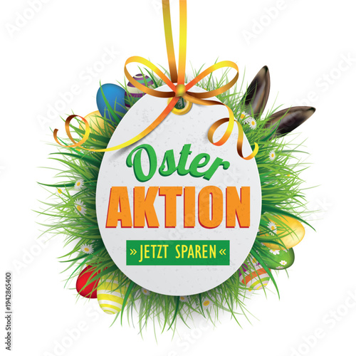 Ostereisticker  mit dem Text Osteraktion Jetzt Sparen