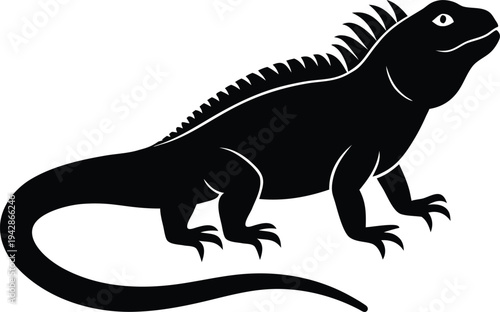 Iguana silhouette vector art illustration and minimal black and white design