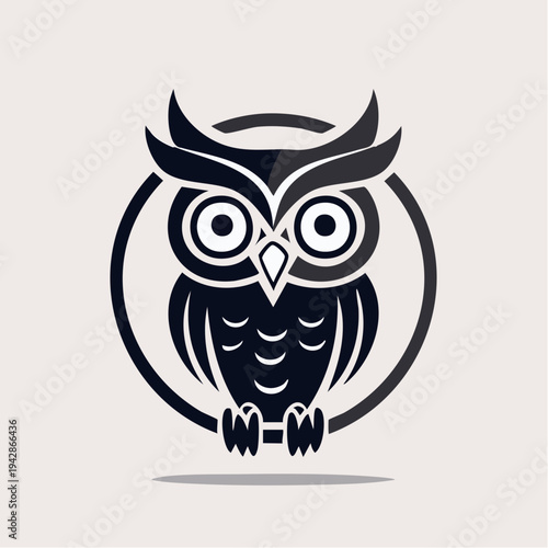 A cute brown owl character with wise eyes and wide wings sits on a tree branch or a white background in this funny cartoon vector illustration of wild nature and nocturnal bird art