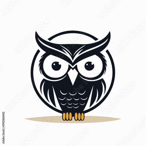 A cute brown owl character with wise eyes sits on a branch in this funny cartoon vector illustration, featuring a wild bird design perfect for nature and halloween art