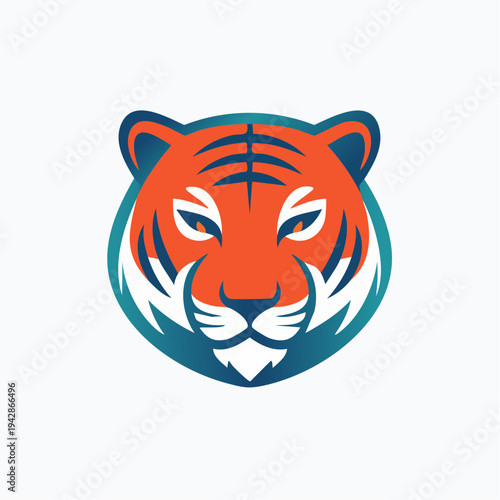 Powerful Tiger Head Vector Illustration in Vibrant Orange and Teal, Representing Strength, Agility, and Fierce Spirit – A Dynamic Graphic for Modern Branding or Sports Teams