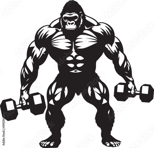 Gorilla Work Out Barbell Lifting Silhouette
