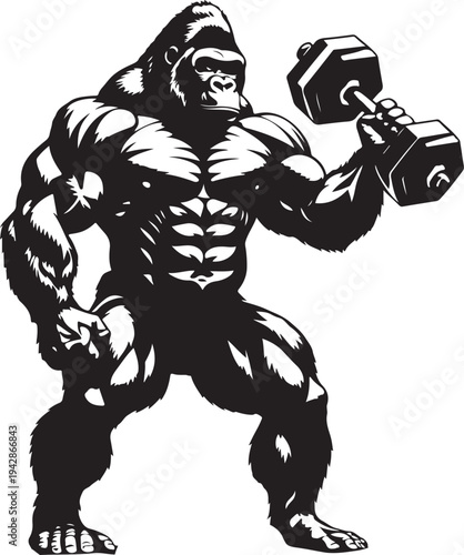 Gorilla Work Out Barbell Lifting Silhouette