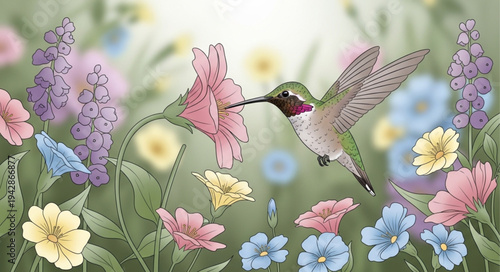 hummingbird and flowers
