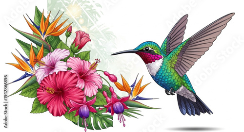 hummingbird and flowers