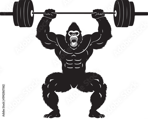 Gorilla Work Out Barbell Lifting Silhouette