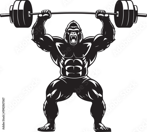 Gorilla Work Out Barbell Lifting Silhouette