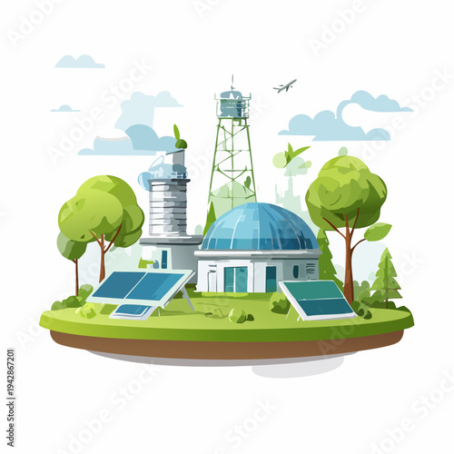 Eco Friendly Smart City on Floating Green Island – Sustainable Urban Environment Concept Illustration