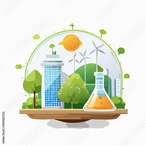 Eco Friendly Smart City on Floating Green Island – Sustainable Urban Environment Concept Illustration
