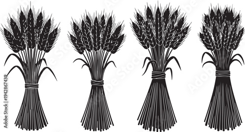 Four Bundles of Wheat or Grain Stalks in Black