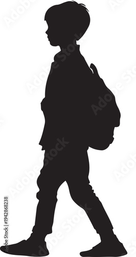 Boy Going to School with School Bag Silhouette