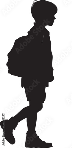 Boy Going to School with School Bag Silhouette