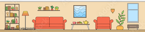 Living room graphic color home interior sketch long illustration vector 