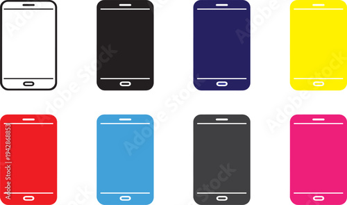 colorful smartphone mobile device icon set, flat digital gadget symbols
