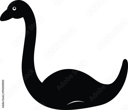Loch ness monster silhouette vector art illustration and minimal black and white design
