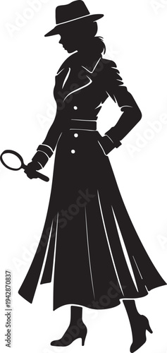 Detective Girl with Magnifying Glass Silhouette