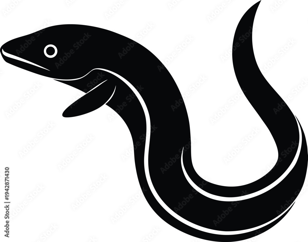 Fototapeta premium Moray eel silhouette vector art illustration and minimal black and white design