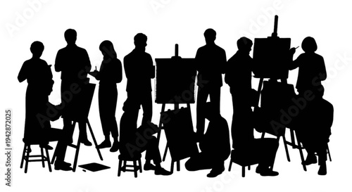 Set of 9 black artist silhouettes vector