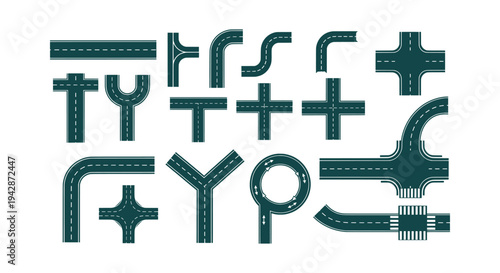 Street and highway road construction kit with various intersections, junctions, and road segments.
