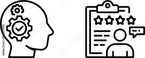 Customer experience and performance review vector icon set for employee evaluation, skill management, and feedback